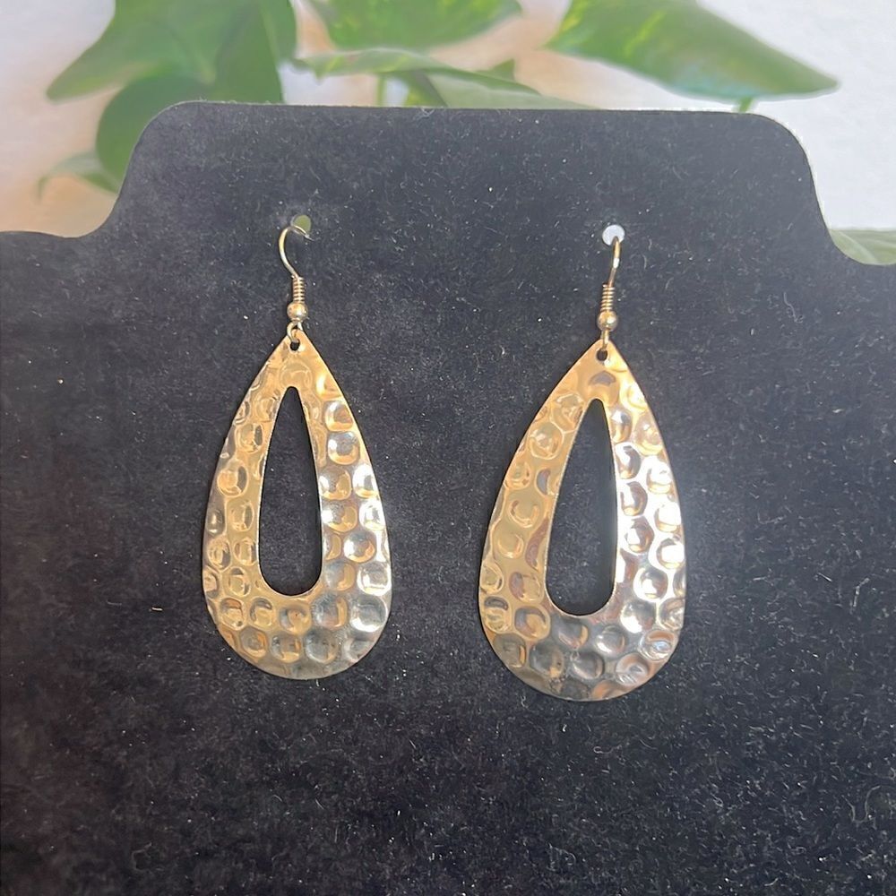 Hammered Gold-Tone Teardrop Dangle Earrings